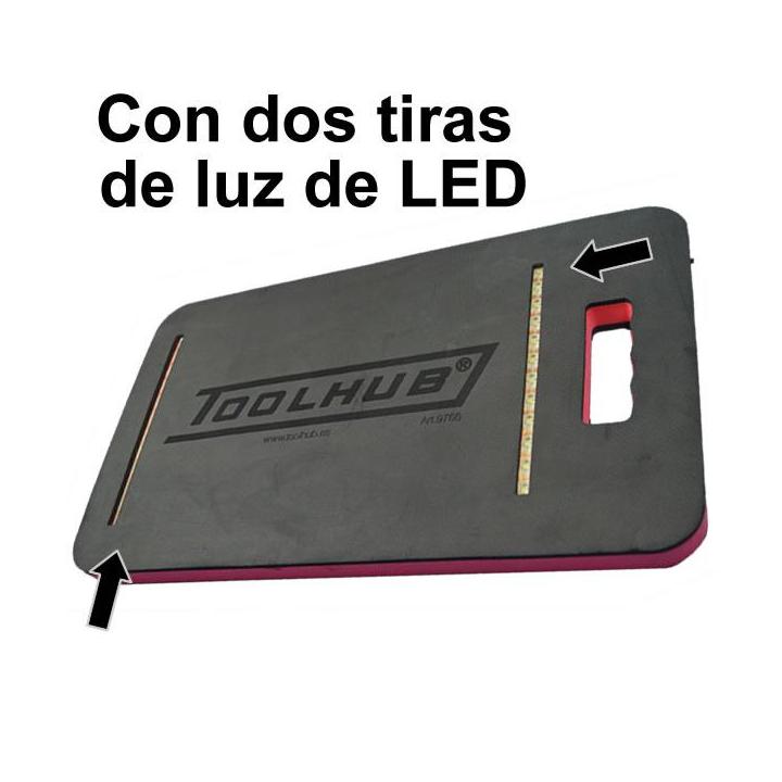 Colchoneta de mecánico con luz LED recargable (460×270×30 mm). Para apoyar la cabeza o las rodillas