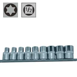 Juego de 9 vasos Torx cortos con inserción de cuadradillo 1/2"