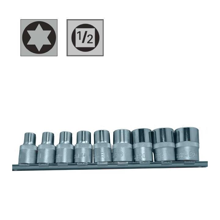 Juego de 9 vasos Torx cortos con inserción de cuadradillo 1/2"