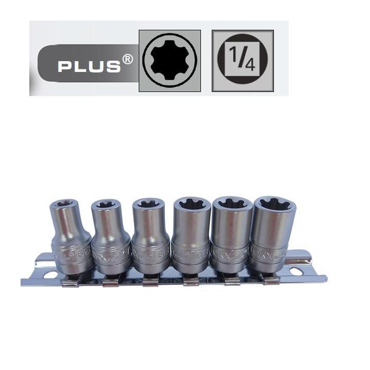 Juego de 6 vasos cortos Torx Plus con cuadradillo de 1/4