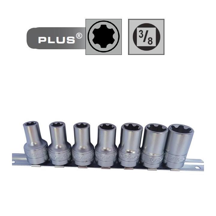 Juego de 8 vasos cortos Torx Plus con cuadradillo de 1/2