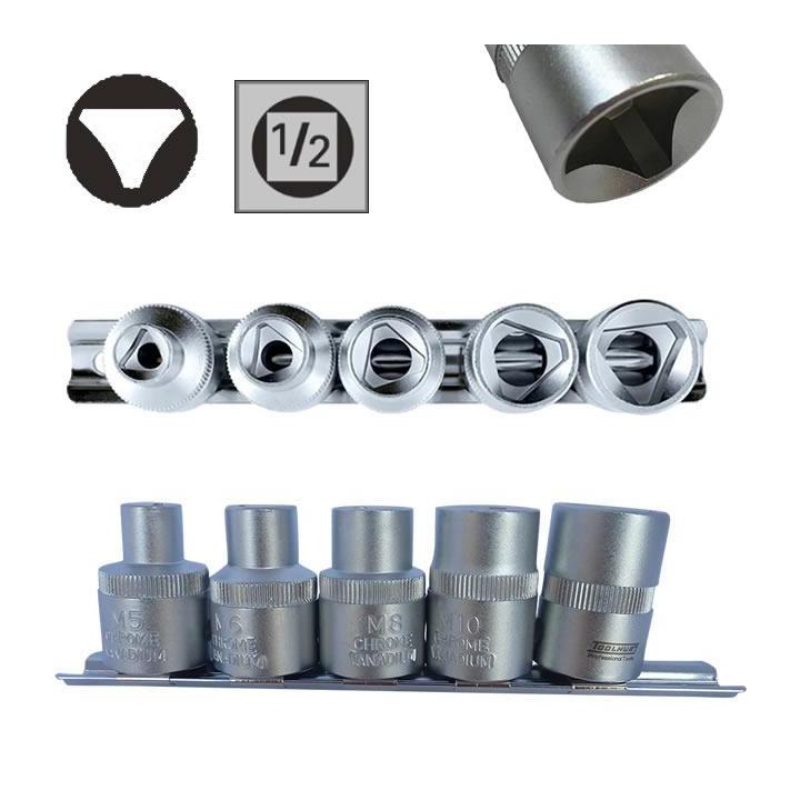 Juego de vasos triangulares M5-M12 en raíl metálico  