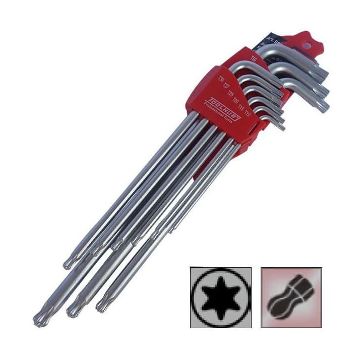 Juego de 9 llaves torx extra largas con extremo magnético