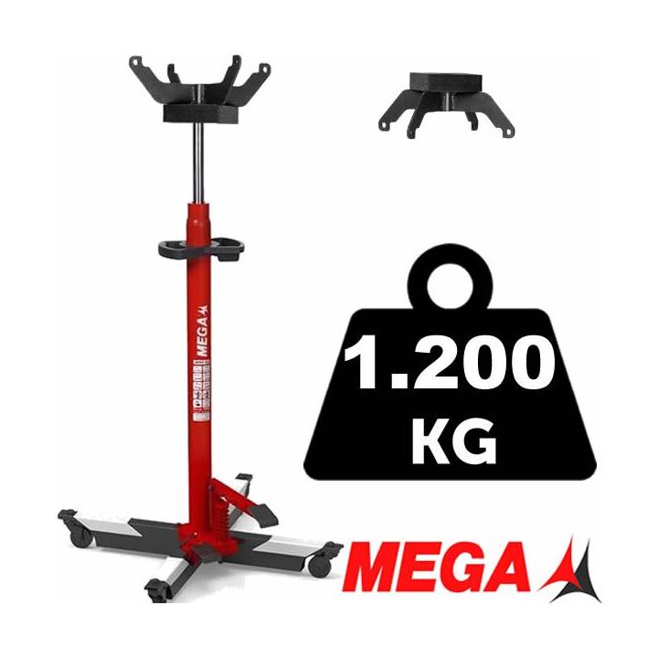 Gato de foso hidráulico MEGA 1200 kg con pedal doble y soporte reversible 6 garras