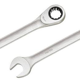 Llave combinada plana y de carraca profesional en acero cromado para uso en taller