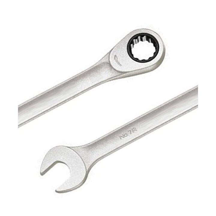 Llave combinada plana y de carraca profesional en acero cromado para uso en taller