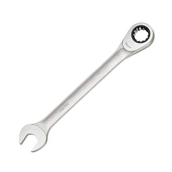 Llave combinada plana y de carraca profesional en acero cromado para uso en taller