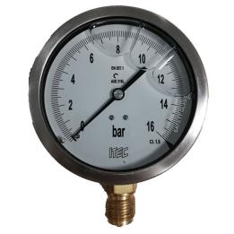 Manómetro hidráulico de 100 mm para medición de presión de 0 a 16 bares