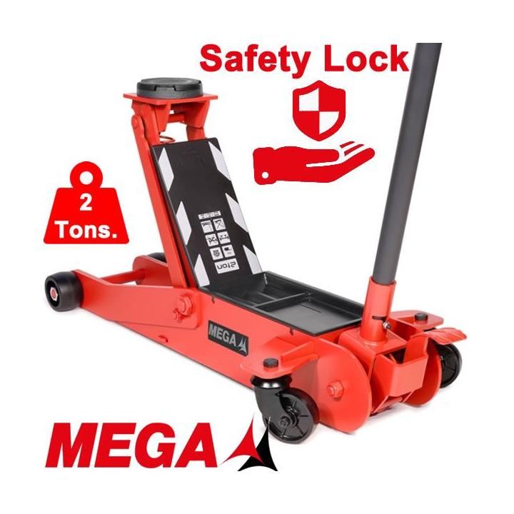 Gato de carretilla MEGA de 2 toneladas BAJO 95 mm. Mecanismo Safety Lock