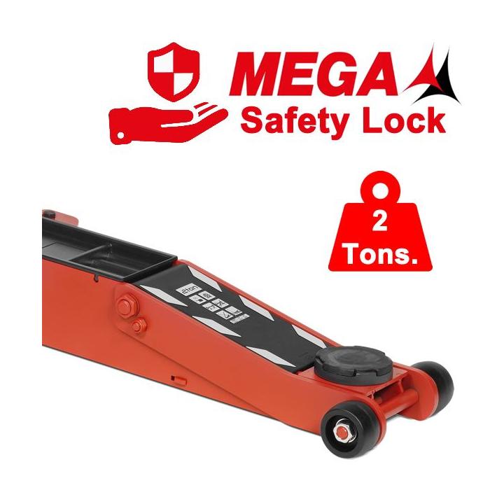 Gato de carretilla MEGA de 2 toneladas BAJO 95 mm. Mecanismo Safety Lock