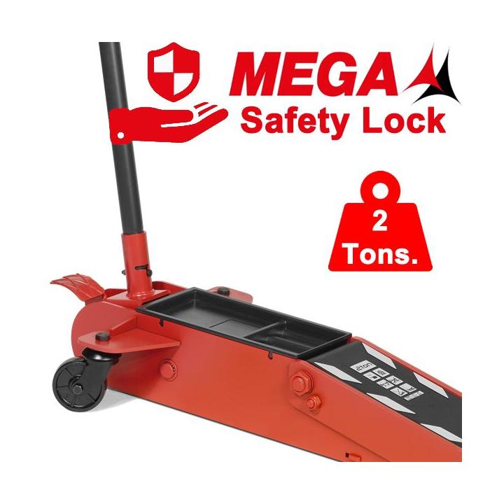Gato de carretilla MEGA de 2 toneladas BAJO 95 mm. Mecanismo Safety Lock