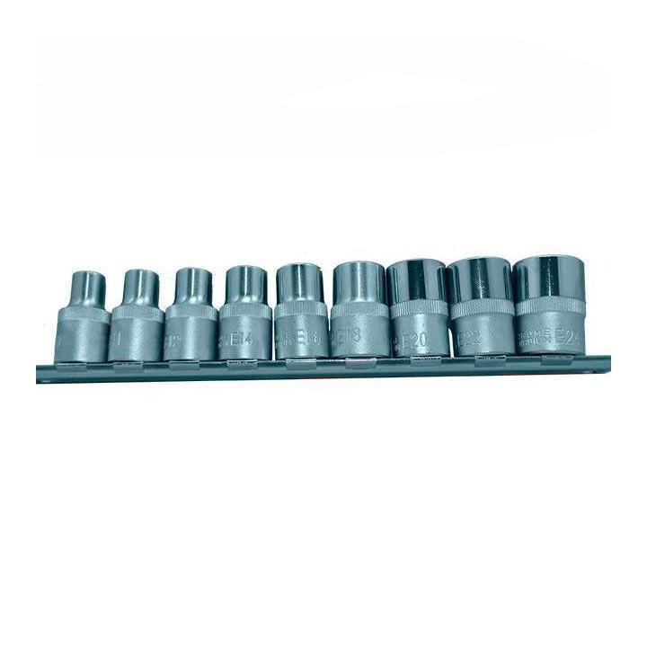 Juego de 9 vasos Torx cortos con inserción de cuadradillo 1/2"