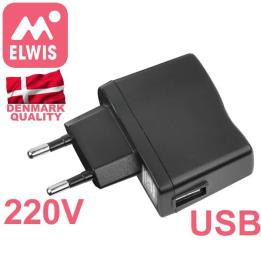 Cargador de 220V con salida USB para recarga de dispositivos de iluminación en taller