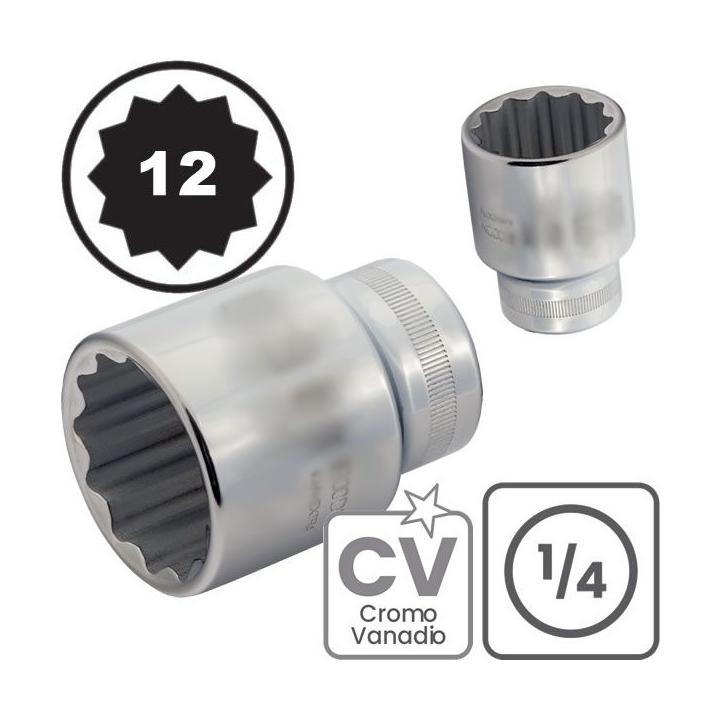 Vasos CORTOS de 1/4", 12 caras. Acero CRV