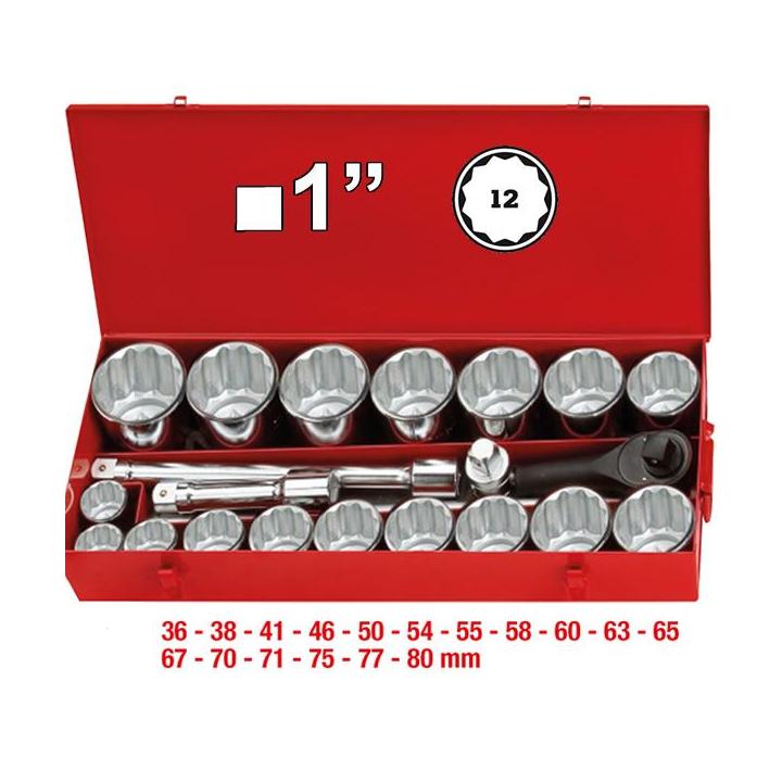 Juego de autoclé carraca con vasos de 12 caras y 1"