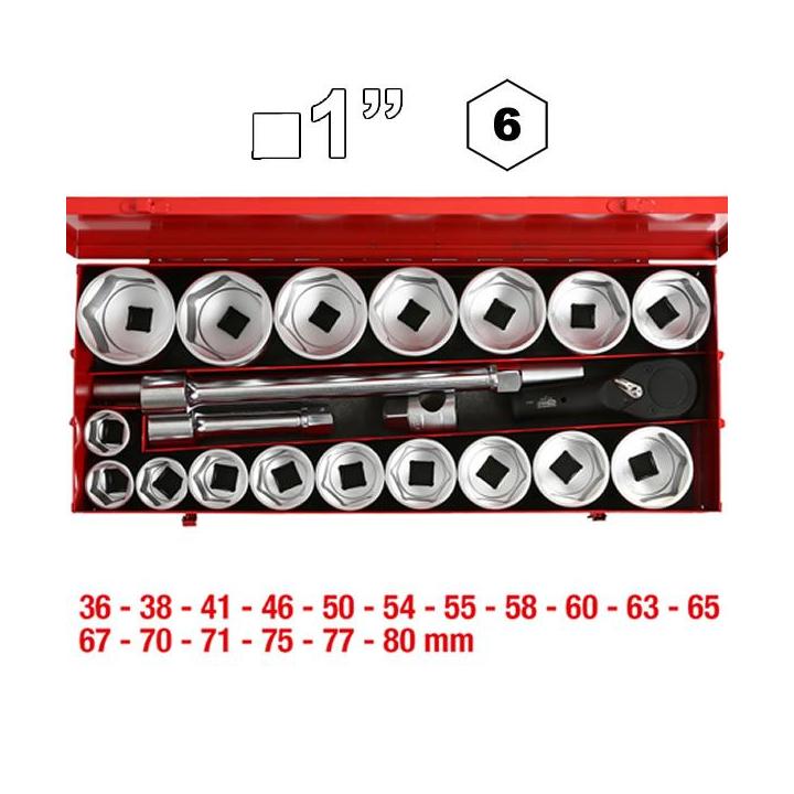 Juego de autoclé carraca con vasos de 6 caras y 1"