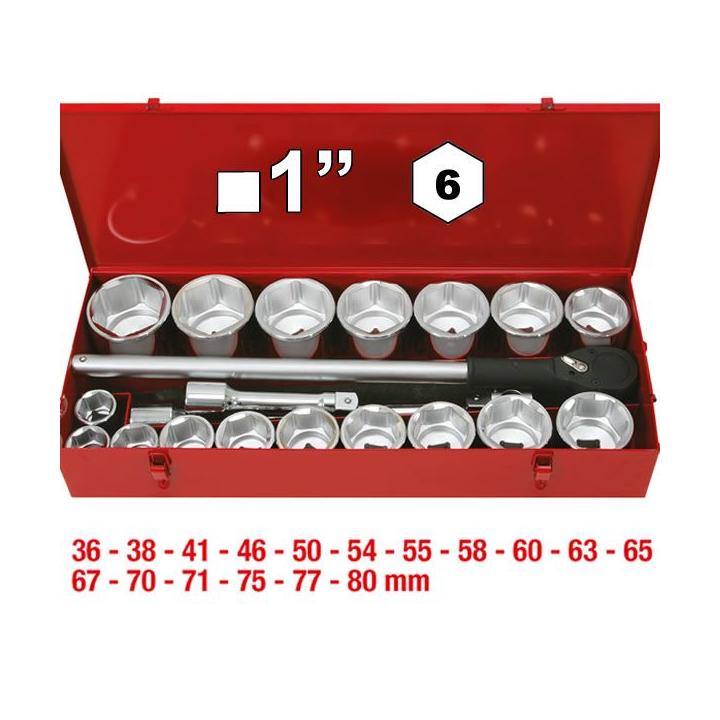 Juego de autoclé carraca con vasos de 6 caras y 1"