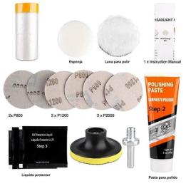 Kit completo para pulido y restauración de faros de vehículo con discos y protección UV