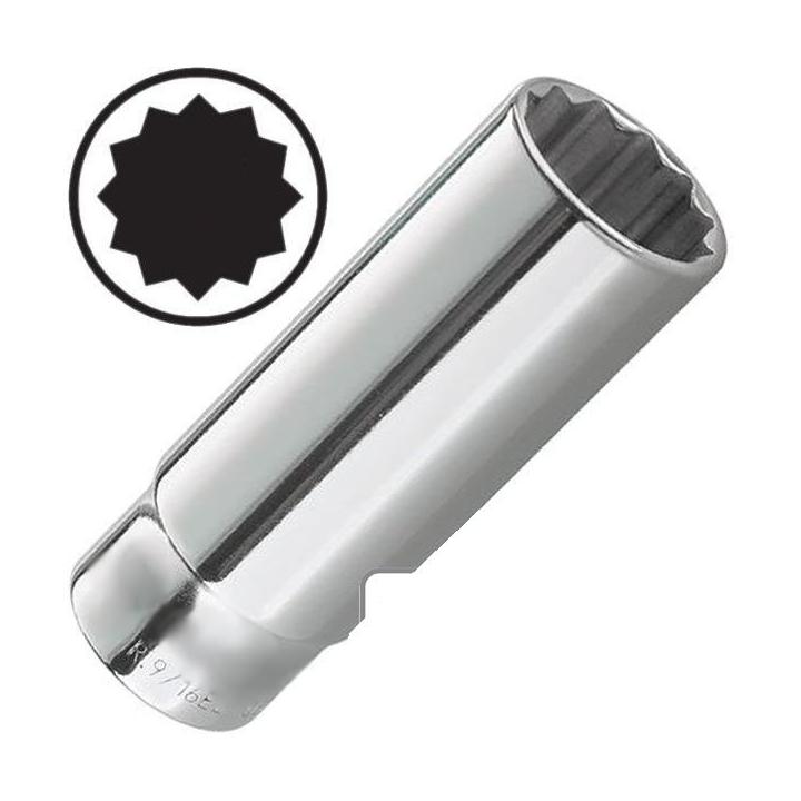 Vasos LARGOS de 1/2", 12 caras. Acero CRV