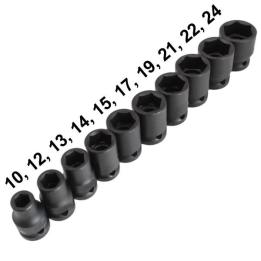 Juego de llaves de vaso impacto 1/2" cortos. 10 piezas (10-24 mm)