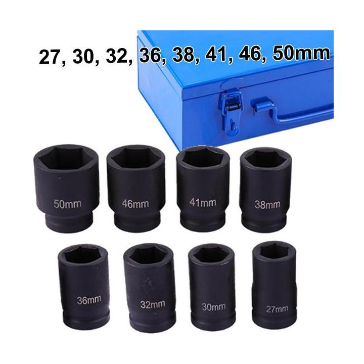 Juego de vasos de impacto cortos 1” . 6 caras, 8 piezas (24-41 mm)