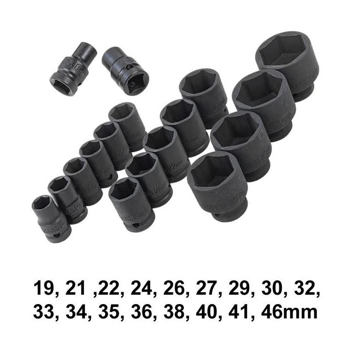 Juego de vasos de impacto cortos 1” DR – 6 caras, 8 piezas (27-50 mm) con maletín metálico
