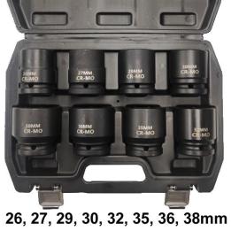 Juego de vasos de impacto cortos 3/4” DR – 6 caras, 17 piezas (19-46 mm) con estuche metálico