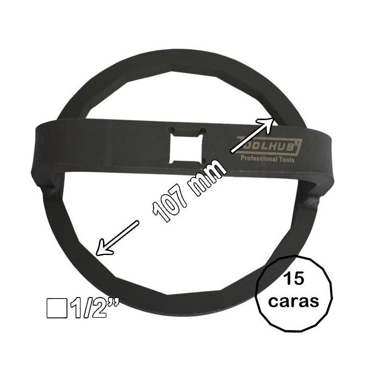 Llave filtro aceite 107 mm 15 caras para Volvo, Renault, Iveco, Scania