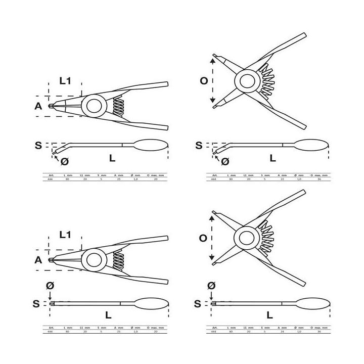 Juego mini alicates circlip internos y externos 80 mm – 4 piezas