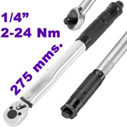 Llave dinamométrica 1/4 pulgadas 2-24 Nm acero cromo vanadio calibrada Leonet Servis