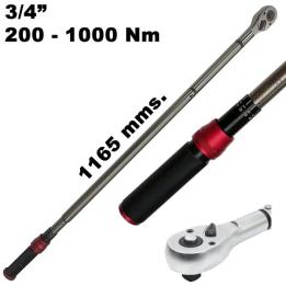 Llave dinamométrica 3/4". 200-1000 Nm con cabezal reversible