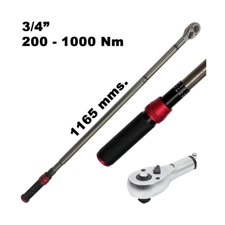 Llave dinamométrica 3/4". 200-1000 Nm con cabezal reversible