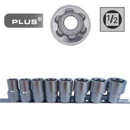 Juego de 8 vasos cortos Torx Plus con cuadradillo de 1/2"