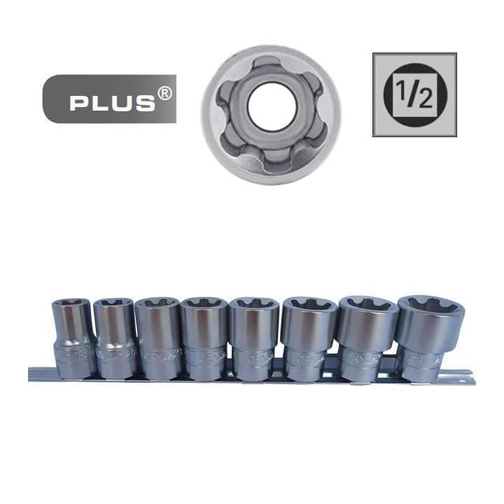 Juego de 8 vasos cortos Torx Plus con cuadradillo de 1/2"