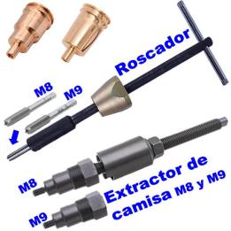 Extractor de camisas de cobre para inyectores Volvo y Renault Euro 5 con machos M8 y M9