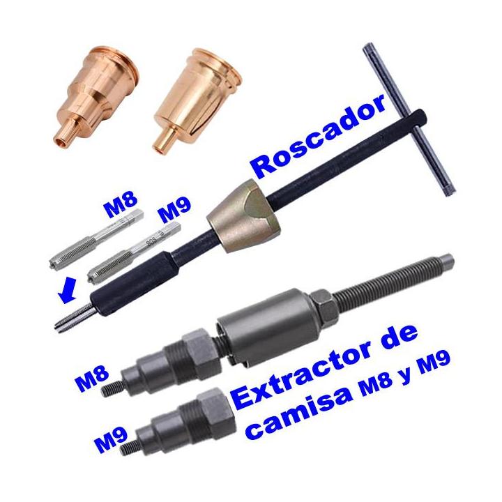 Extractor de camisas de cobre para inyectores Volvo y Renault Euro 5 con machos M8 y M9