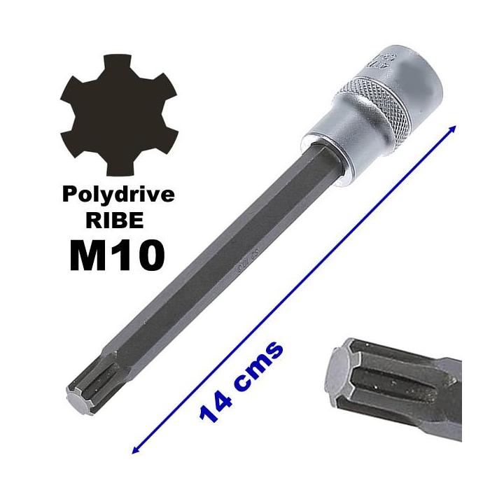 Vaso largo Polydrive RIBE 1/2" M10 140mm para culatas FIAT en acero cromo-vanadio