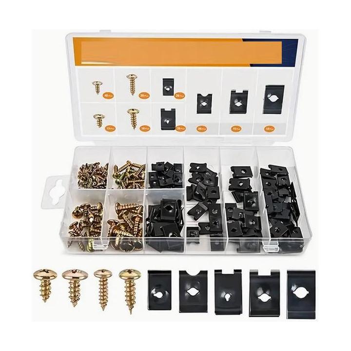 Surtido de tornillos y clips tipo U para paneles de carrocería 170 piezas universales