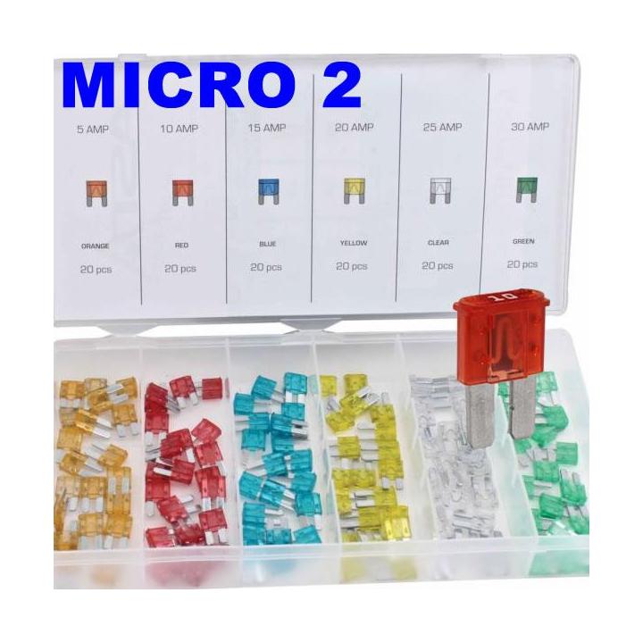 Surtido de fusibles MICRO2 automoción 120 piezas para coches motos y furgonetas