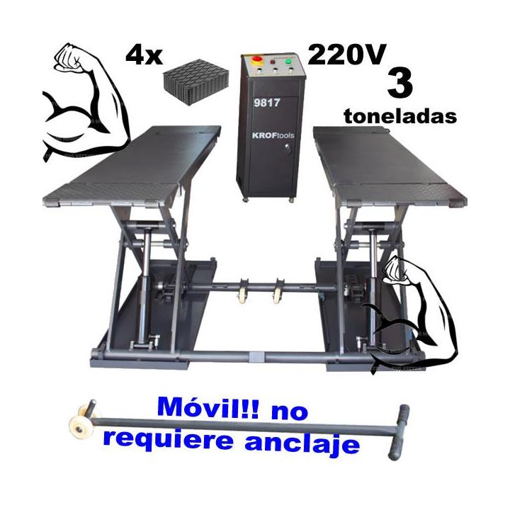 Elevador de taller de tijeras de 3 tons. para elevación de 1 metro de altura