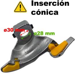 Uña de acero para desmontadora de neumáticos con eje de 30 mm y protecciones plásticas