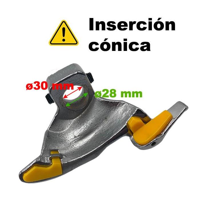 Uña de acero para desmontadora de neumáticos con eje de 30 mm y protecciones plásticas