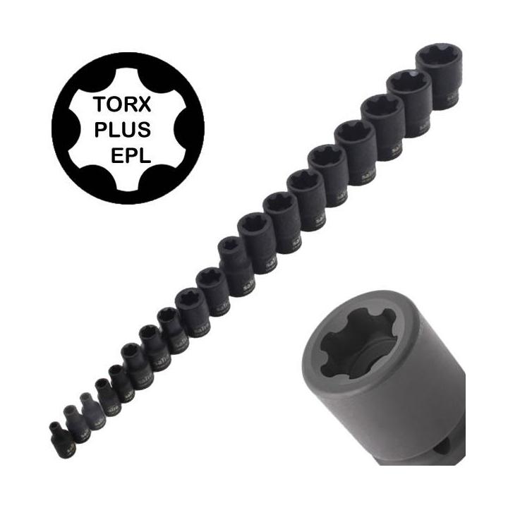 Juego de 7 vasos cortos Torx Plus con cuadradillo de 3/8 (10EP, 11EP, 12EP, 14EP, 16EP, 18EP, 20EP)