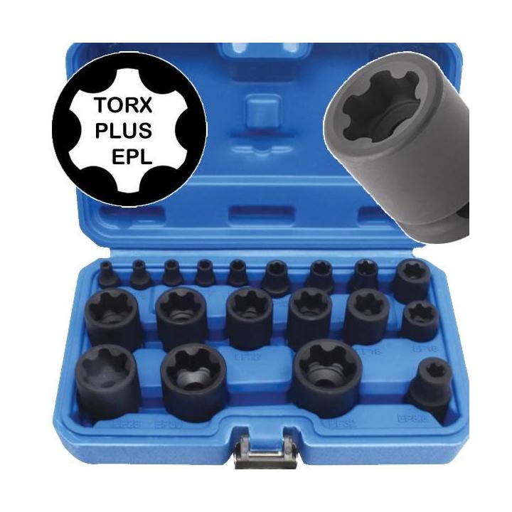 Juego de 7 vasos cortos Torx Plus con cuadradillo de 3/8 (10EP, 11EP, 12EP, 14EP, 16EP, 18EP, 20EP)