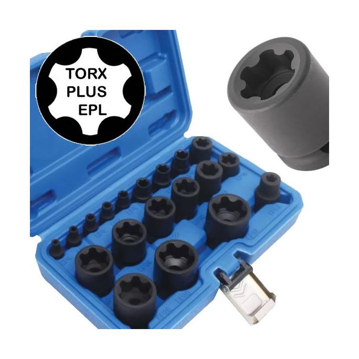 Juego de 7 vasos cortos Torx Plus con cuadradillo de 3/8 (10EP, 11EP, 12EP, 14EP, 16EP, 18EP, 20EP)