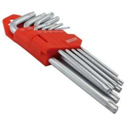 Juego de llaves Torx acodadas T10 a T50 de acero Cr-Va con regleta plegable