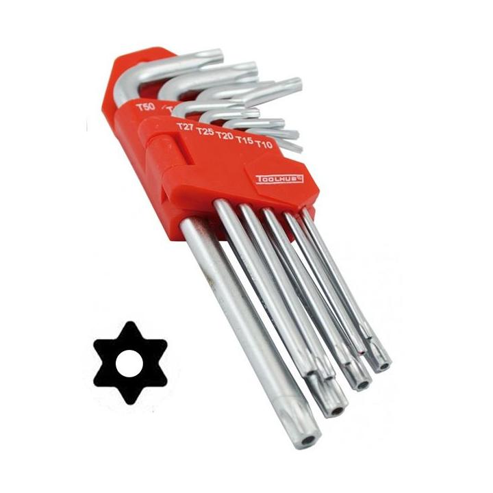 Juego de llaves Torx inviolables acodadas T10 a T50 en acero cromo vanadio