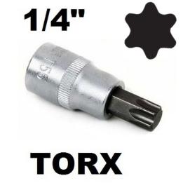 Vasos cortos 37 mm 1/4" con puntas torx acero crv (50bv30)