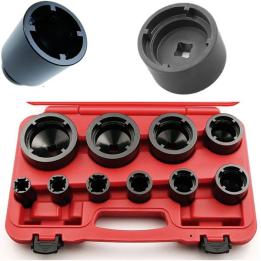 Juego de vasos almenados 1/2" (int y exterior) para tuercas ranuradas, 10 piezas de 26-28 mm