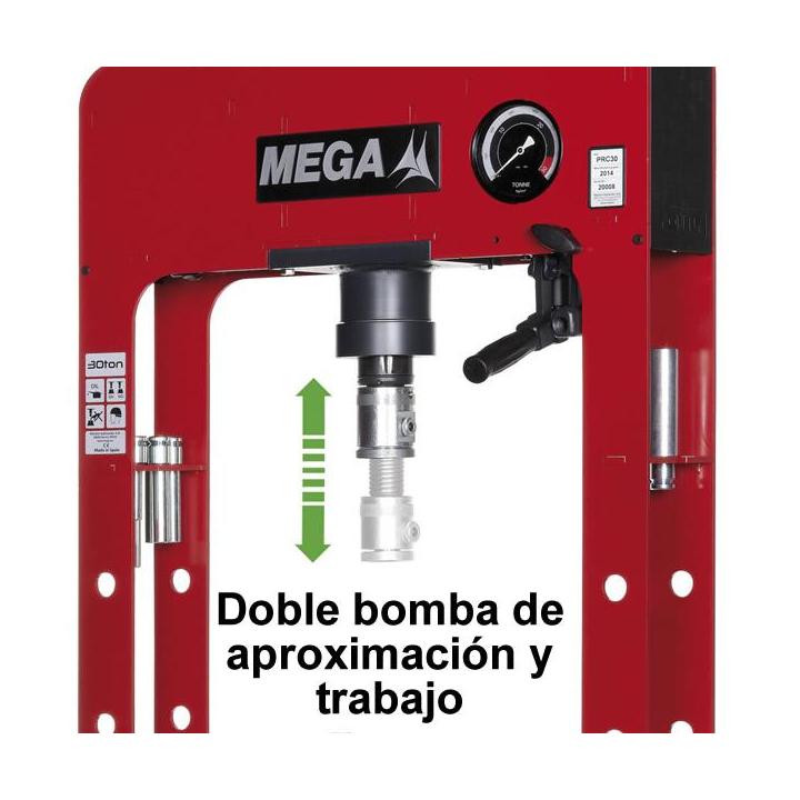 Prensa Mega 30 toneladas con cabezal deslizante y bomba hidráulica independiente
